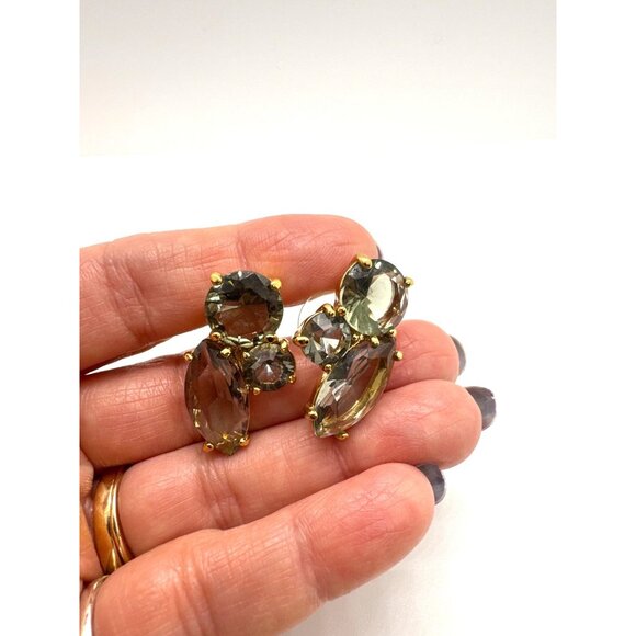 Kate Spade Smoky Quartz Crystal Dangle Earrings Gold Tone Faceted Stones Elegant - Picture 4 of 9
